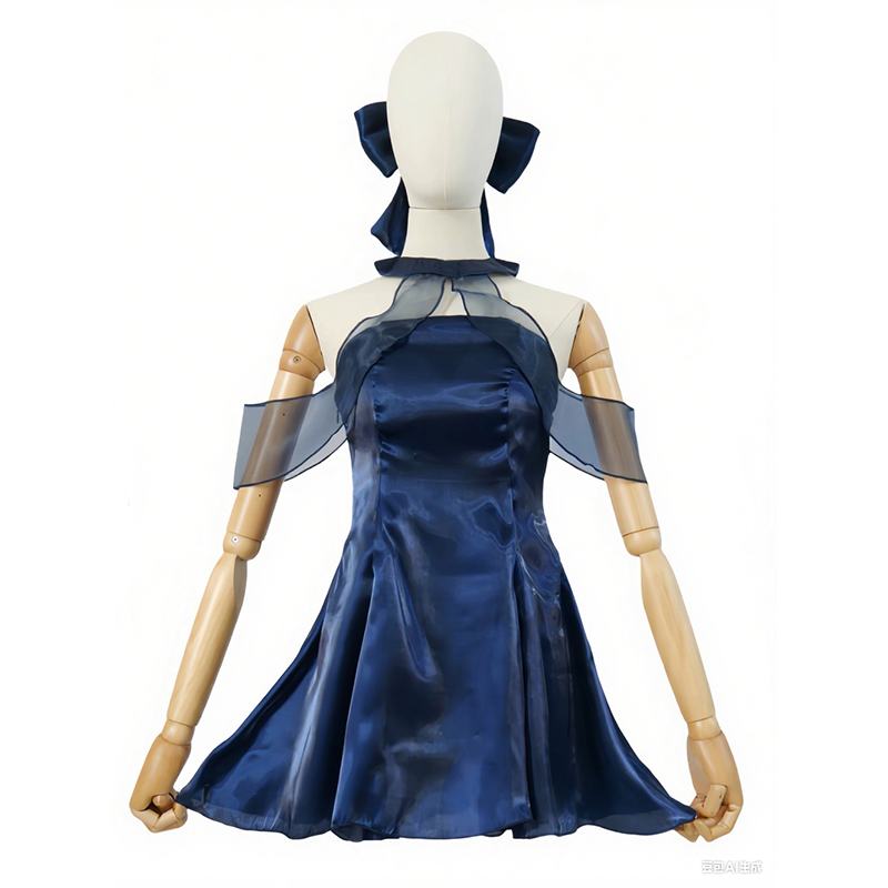 Anime Cosplay Blue Hair - Blue Archive Chunxiang ciemnoniebieska sukienka z
